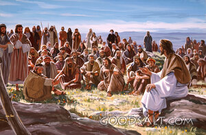 Christ Preaching the Sermon on the Mount Surrounded by Peopl