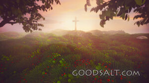 Cross on early morning landscape