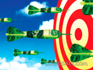 Darts of Money Fly Towards Bulls Eye Ringed Target