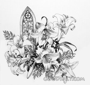 Easter Lilies With Stained Glass Window