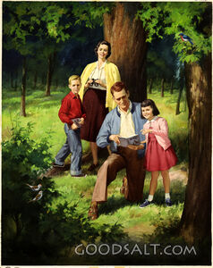 Family in Woods Looking at Birds
