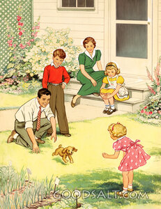 Family In Yard With Puppy