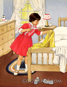 Girl Picking Up Clothes in Bedroom