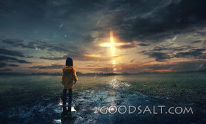 Glowing Cross in the Rain