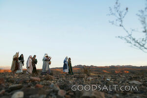 Group of Isrealites Walking in Pairs Through a Desert
