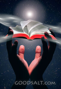 Hands Uphold an Open Bible