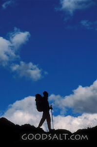 Hiker Silhouette Against Blue Sky
