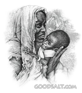 Hungry African Mother and Child
