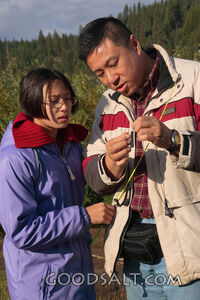 IDAHO. Smith’s Ferry. Man and girl fishing on autumn morning