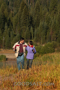 IDAHO. Smith’s Ferry. Man and girl fishing on autumn morning