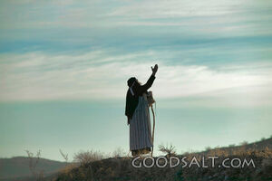 Isrealite Man Lifting Head and Hand Toward the Sky