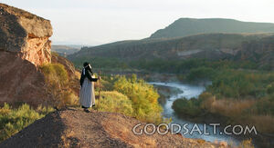 Isrealite Man With Staff Stands in Desert