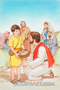 Jesus Accepts Gift of Loaves and Fishes From Small Boy