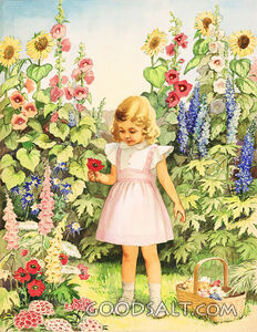 Little Girl Picking Flowers In Garden