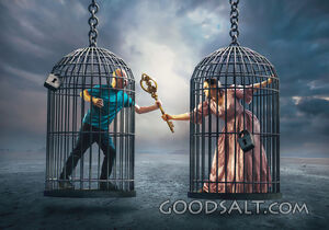 Man and women fighting