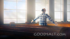 Man in mask at church