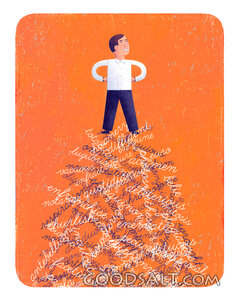Man on Mountain of Words