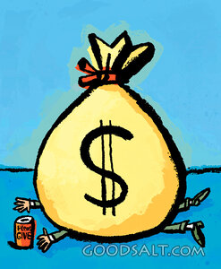 Man Squashed by Money Bag