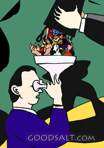 Man's Head Being Filled Through His Eyes