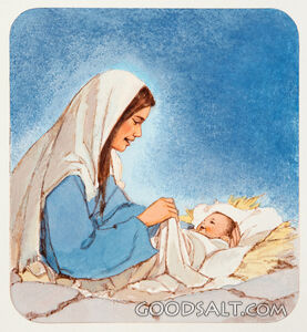 Mary With Baby Jesus in a Manger