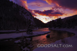 MONTANA. Madison River near Quake, Montana, at sunset in win