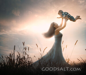 Mother Holds Up Her Little Child