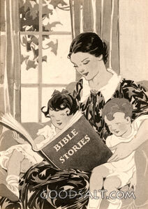 Mother Reading Bible Story to Two Children