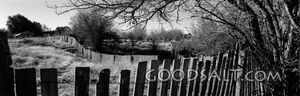 Old picket fence in historic town.[B&W]