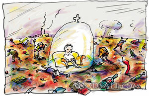 Person Protected From Disaster in Bell Jar