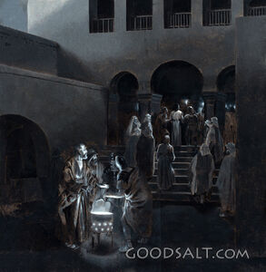 Peter Waits As Jesus Is Taken Inside