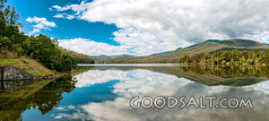 Reflecton of shores of lake,