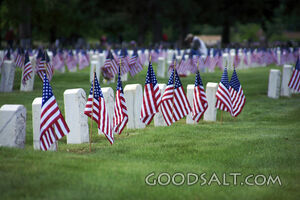 IDAHO. Boise. Morris Hill Cemetery, Silent Camp. Flags on mi