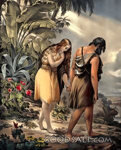 Adam and Eve leaving garden of Eden