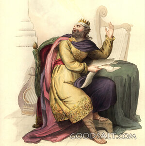 David King of Israel crown parchment harp lyre music