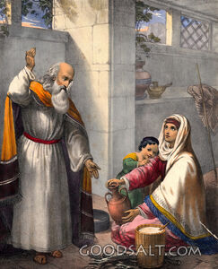 Elisha and widow of Zarphath gathers vessels pots for oil