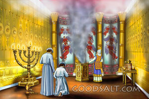 Priests serving in the holy place in the tabernacle