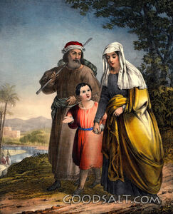 Jesus as boy young man walking with Mary and Joseph to Jerusalem age twelve 12