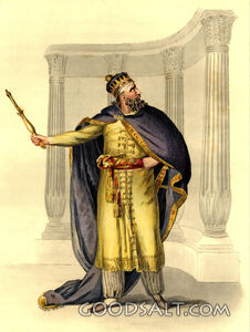 King Nebuchadnezzar with sceptre hears voice of God