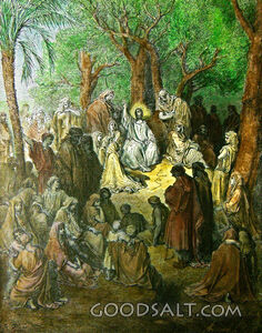 Jesus preach teach crowd hillside mount sermon hand lifted