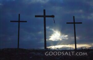 Three Bare Crosses With Clouds at Sunrise