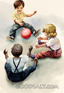 Three Children Playing with Ball