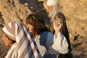 Three Isrealite Men Throwing Stones
