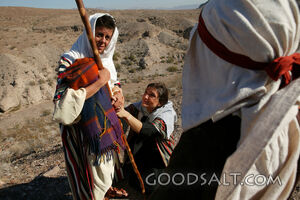 Three  Isrealites Pause to Talk While on Journey in Desert