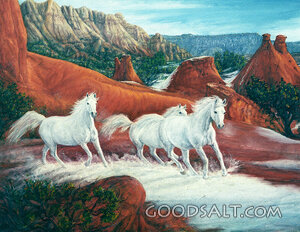 Three Running White Horses