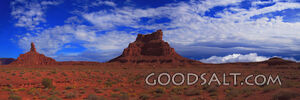 UTAH. Panorama of Valley of the Gods, wet from an autumn rai
