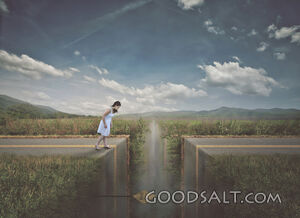 Woman Approaching Broken Road
