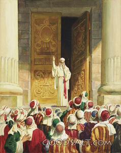 Zacharias Standing in Doorway of Temple